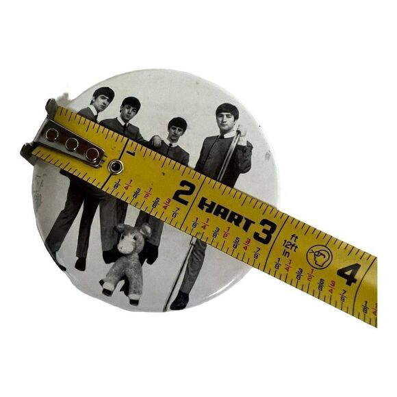 THE BEATLES PINBACK BUTTON JOHN PAUL GEORGE RINGO  3" Pin Stuffed Animal  Hat - Picture 3 of 3